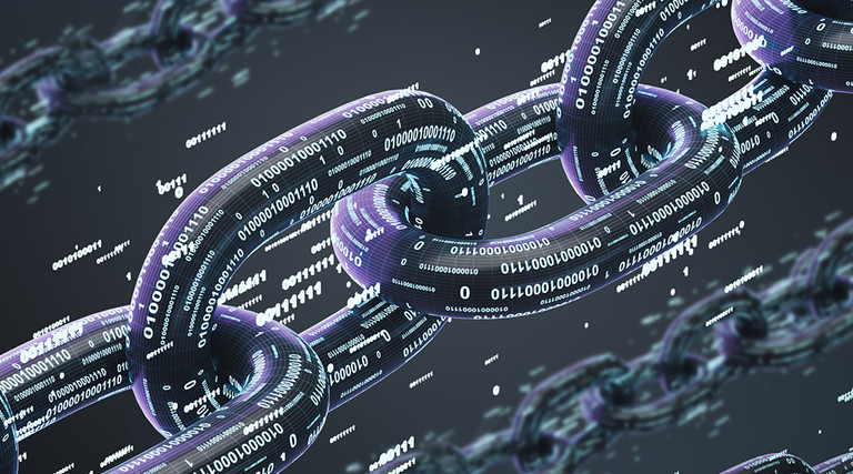 Blockchain illustration of linked chains 
