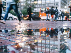 Raining in a busy city